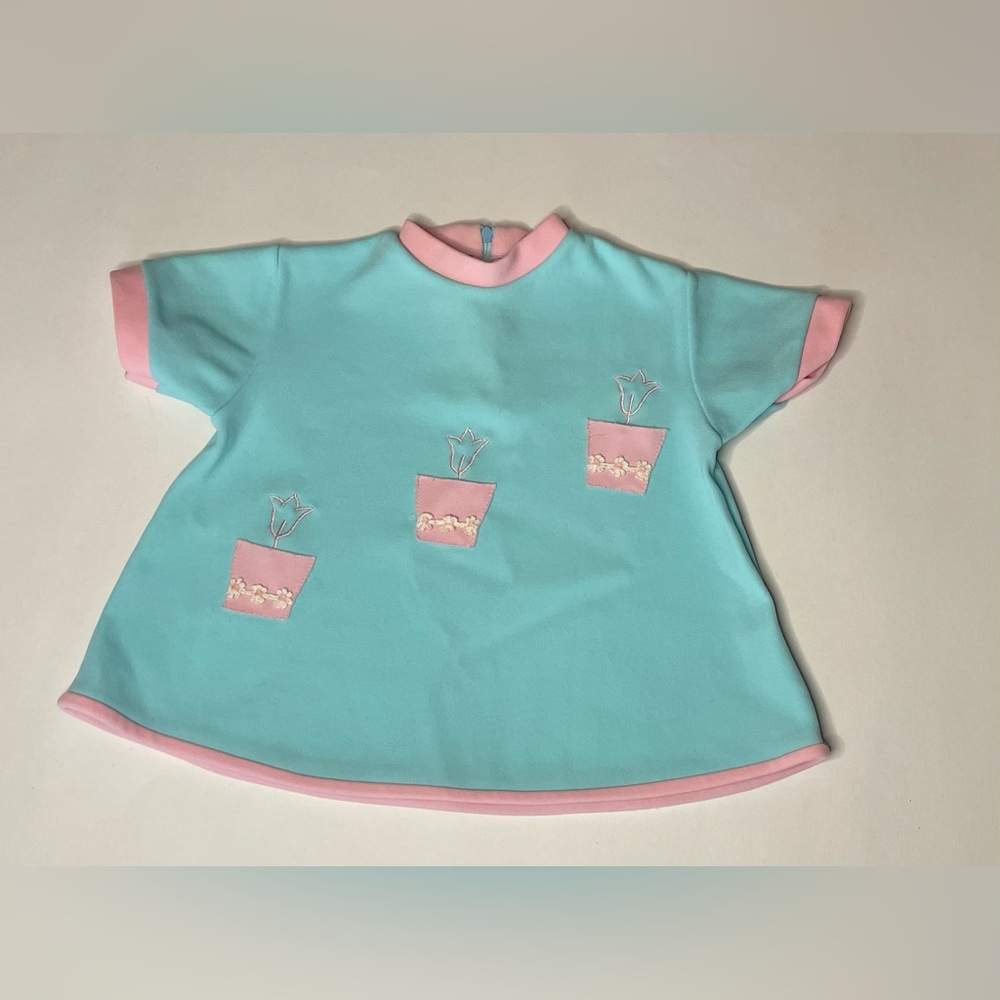 Vintage 70s Adorable Aqua and Pink Dress